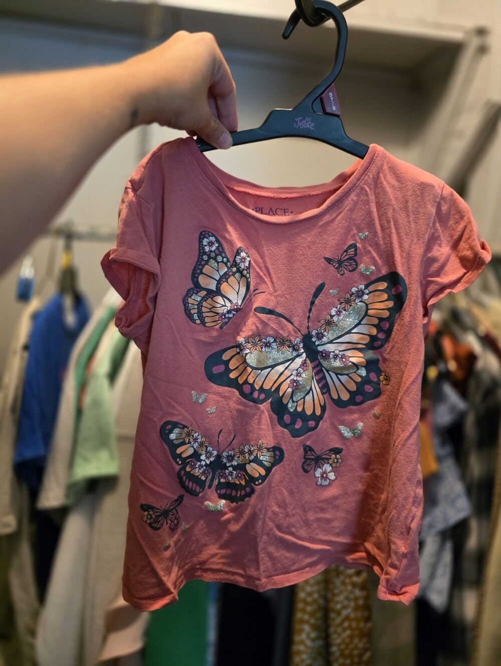 The Children's Place Girls Peach Glitter Butterly T-Shirt